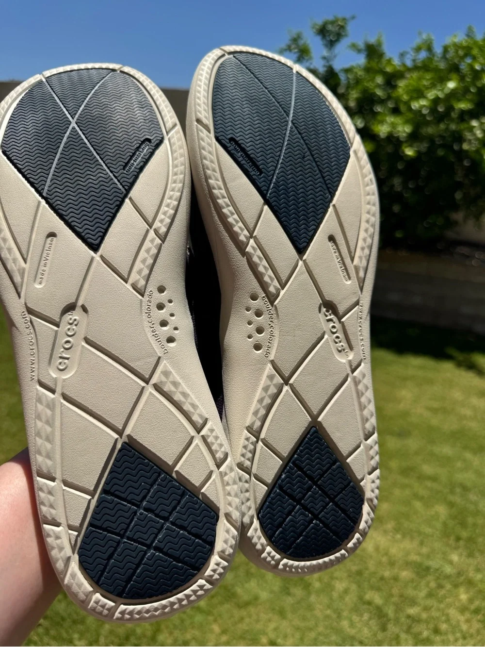 CROCS Men’s Walu Navy and Brown Canvas Slip-On Loafer - Picture 2 of 8